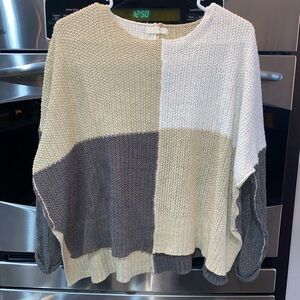 Easel Colorblock Crew Neck Sweater - Cream, Gray, Tan